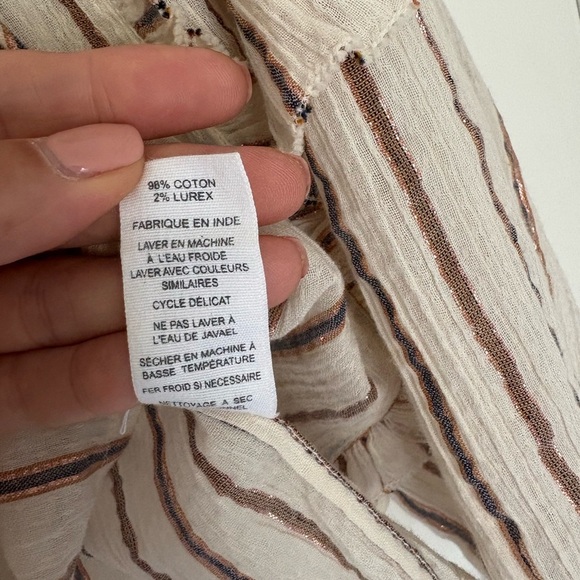 ULLA JOHNSON Liana Metallic Stripe Ruffle Balloon Blouse Sz 6 - Picture 9 of 11